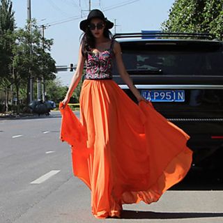 Verragee Elegant Solid Color Long Dress(Orange)