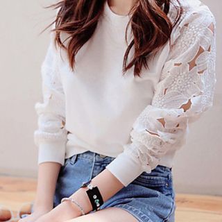 Womens Round Collar Lace Cut Out T shirt