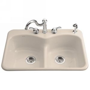 Kohler K 6626 4 55 LANGLADE Langlade Smart Divide Kitchen Sink  4 Faucet Hole Dr