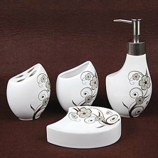 Bathroom Accessories Set, 4 Piece White Ceramic Bath Ensemble