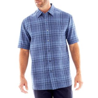 Haggar Microfiber Short Sleeve Shirt, Navy Marl, Mens