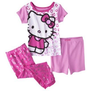 Hello Kitty Toddler Girls 3 Piece Short Sleeve Pajama Set   Pink 4T