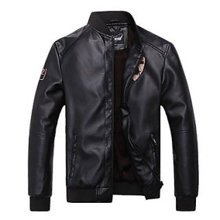 Mens Casual PU Leather Zipper Fashion Jacket