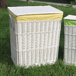 Traditional Yellow Cloth Liner White Bamboo Lidded Storage Basket For Cloth