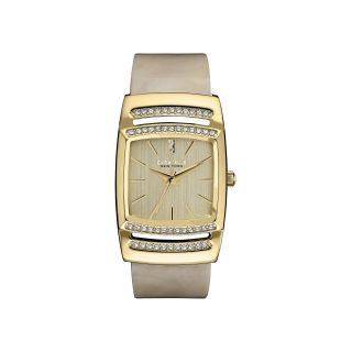 Caravelle New York Womens Tan Hinged Bangle Crystal Accent Watch
