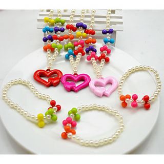 Girls Colorful Pearl Jewelry Set (NecklaceBracelet)(Random Color)