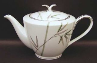 Noritake Bambina Teapot & Lid, Fine China Dinnerware   Green & Gray Bamboo