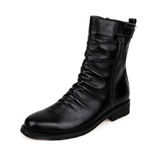 Mens Leather Flat Heel Combat Boots