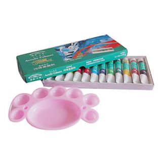 15PCS Acrylic Colors Painting Nail Art Set(12 Color Paints1 Random Color Pallete2 Acrylic Brush)