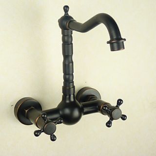 Retro Antique Copper Finish Two Holes Double Handles Wall Mounted Kitchen Faucet