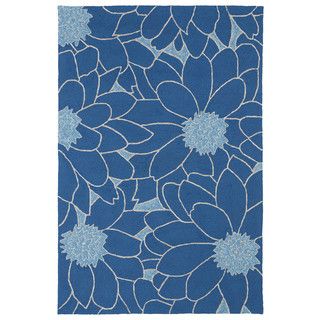 Indoor/ Outdoor Fiesta Blue Flower Rug (2 X 3)