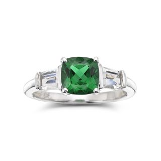 Simulated Emerald & White Sapphire Ring Sterling Silver, Womens