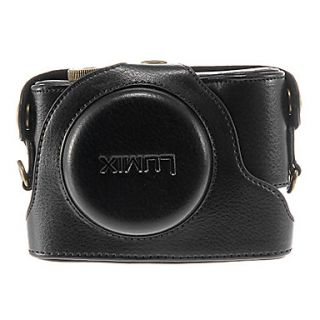 Protective PU Leather Camera Case Bag w/ Shoulder Strap for Panasonic LX5 (Black)