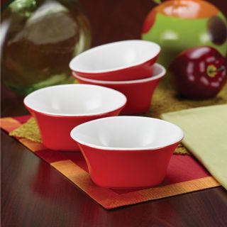 Rachael Ray Dinnerware Round and Square 4 piece Red Stoneware Fruit Bowl Set