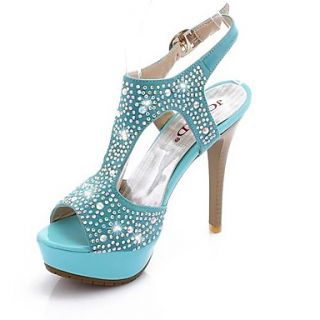 Suede Stiletto Heel Peep Toe Sandals with Buckle/ Rhinestone(More Colors)