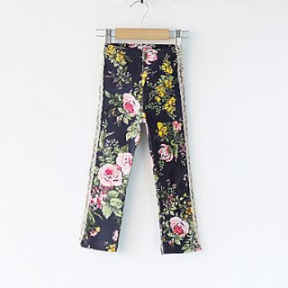 Girls Floral Print Lace Ruffle Leggings