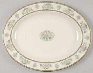 Minton Henley 13 Oval Serving Platter, Fine China Dinnerware   Green/Blue Flowe
