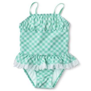 Circo Infant Toddler Girls 1 Piece Gingham Check Swimsuit   Aqua 3T