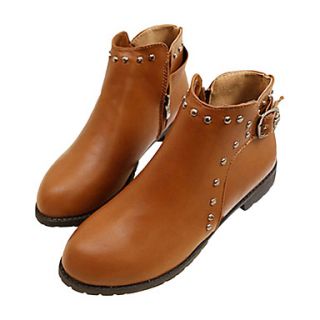 Faux Leather Womens Flat Heel Motorcycle Boots Ankle Boots(More Colors)