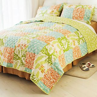 Quilt Set, 3 Piece 100% Cotton Country Style Chequer Pattern Colorful Spring