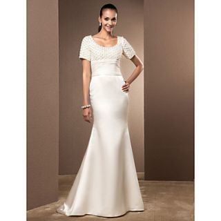 Trumpet/Mermaid Scoop Court Train Satin And Lace Wedding Dress