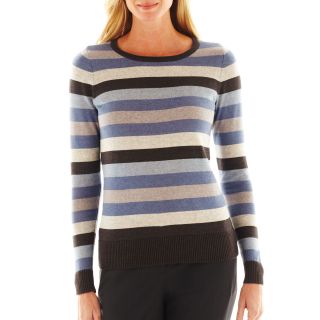 LIZ CLAIBORNE Long Sleeve Striped Sweater, Blue, Womens