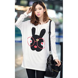 Uplook Womens Casual Round Neck White Rabbit Pattern Loose Fit Batwing Long Sleeve T Shirt 304#