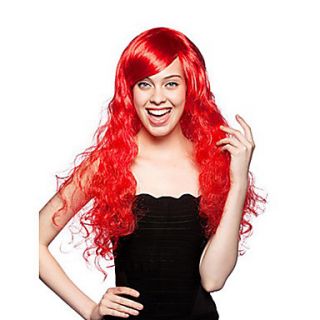 Fancy Ball Synthetic Party Wig Red Long Hair Wig Side Bang Like Fire Girl