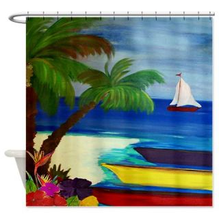  Boat Docked at the beach Shower Curtain  Use code FREECART at Checkout