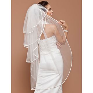 Four tier Tulle Fingertip Wedding Veil With Ribbon Edge (More Colors Available)