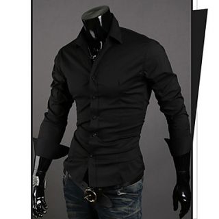 URUN Casual Slimming Solid Color Shirt(Black)
