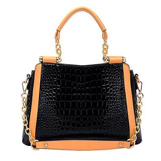 Miyue Womens Pant Leather Contrast Color Crocodile Tote(Black)