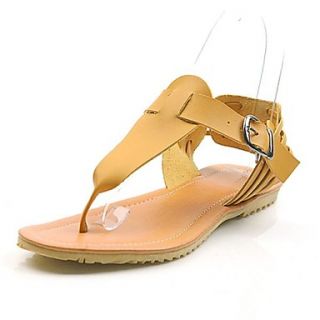 Faux Leather Womens Flat Heel Flip Flops Sandals With Buckle Shoes(More Colors)