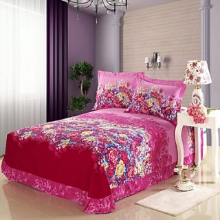 Pinshang Pure Cotton Sweet Flowers Print Four Piece(Screen Color)