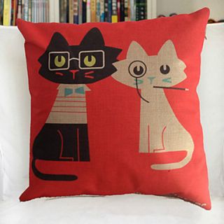 PinshangSweet Cats Print Cotton And Linen Pillow(Screen Color)