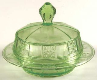 Jeannette Doric Green Round Covered Butter   Green, Depression Glass