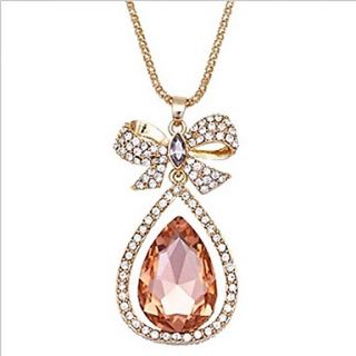 Shining Fashion Elegant Alloy Teardrop Shape Necklace (Pink)