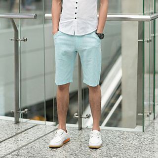 GBS Mens Korean Slim Fit Linen Short Pants(Light Blue)