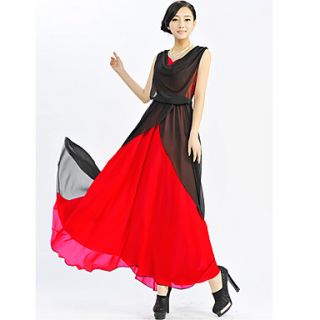 Color Party Womens Big Swing Wing Shape Long Dress (Red)