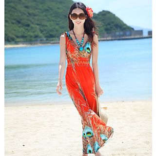 DGWE Womens Spring And Summer Seaside Beach Dress Skirt(Orange)