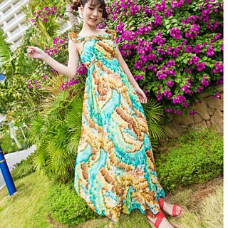 LCL Casual Bohemia Ruffle Chiffon Floral Print Slim Dress (Screen Color)