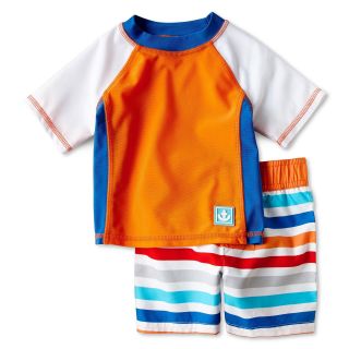 GIGGLE giggleBABY Striped 2 pc. Rashguard Swimsuit   Boys newborn 24m, Orange,