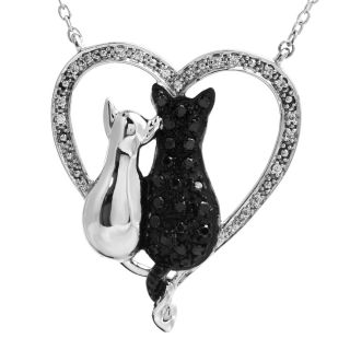 ASPCA Tender Voices CT. T.W. Black & White Diamond Cat Pendant, Womens