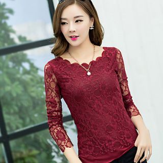 BeiYan Womens Simple Cut Out Sleeve Lace T Shirt(Wine)