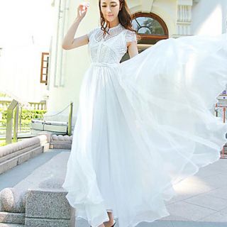 BeiYan Womens Korean Lovely Solid Color Short Sleeve Long Dress(White)