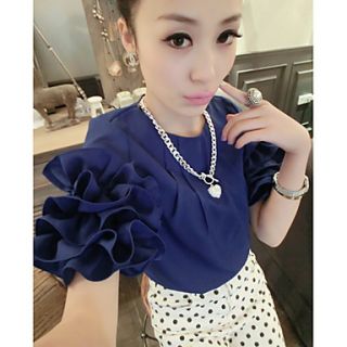 E Shop 2014 Summer Korean Fairy Stereoscopic Flower Sleeve Chiffon Shirt (Dark Blue)