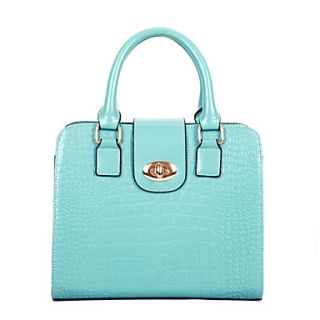 Global Freeman Womens Crocodile Simple Solid Color Leather Tote(Light Blue)