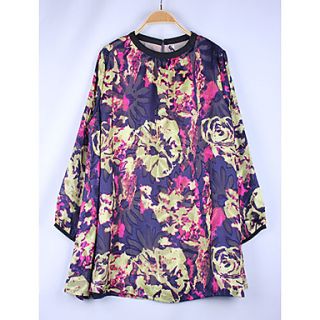 JRY Womens Sweet Round Neck Screen Color A Line Floral Print Chiffon Loose Fit Dress