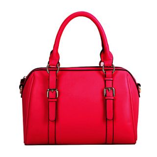 Global Freeman Womens Fashion Free Man Simple Solid Color Two Uses Leather Tote(Red)