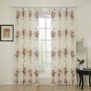 (One Pair) Fancy Print Flower Sheer Curtain